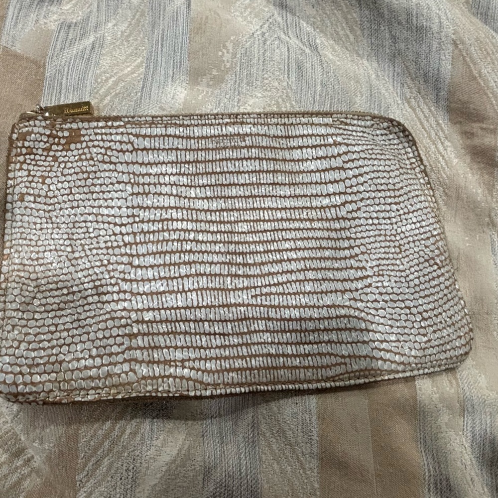 HAMMITT Gold and silver snake print textured leather clutch